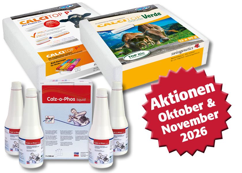 Kalzium- und Phosphorprodukte unterstützen Milchkühe rund ums Abkalben, fördern Fruchtbarkeit und Widerstandskraft und helfen, Milchfieber vorzubeugen. Aktionspreise im Oktober und November 2026.